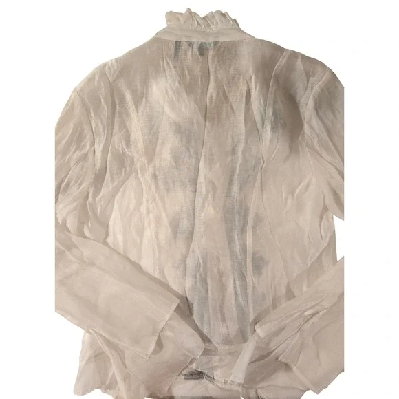 Nic + Zoe Womens Cream Lace Up Ruffle Neck Bell Sleeve Embroidered Top Size 10 - Picture 6 of 6